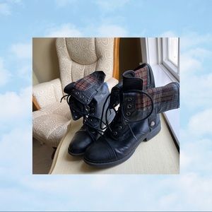 Black and Plaid Madden Girl Combat Boots